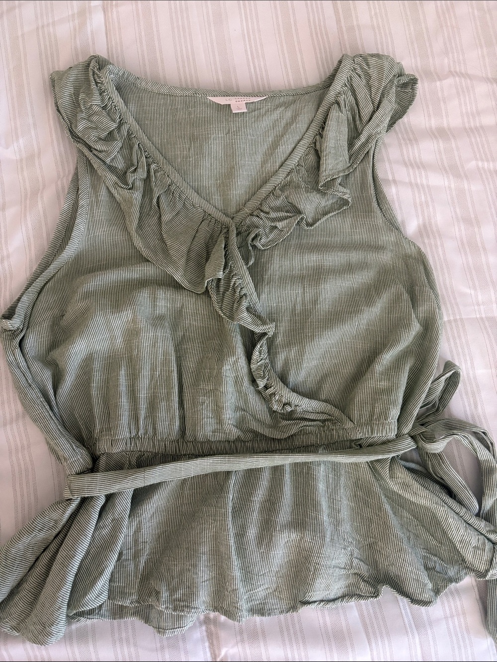 LC Lauren Conrad Sage Green Ruffle V-Neck Tie-Waist Top